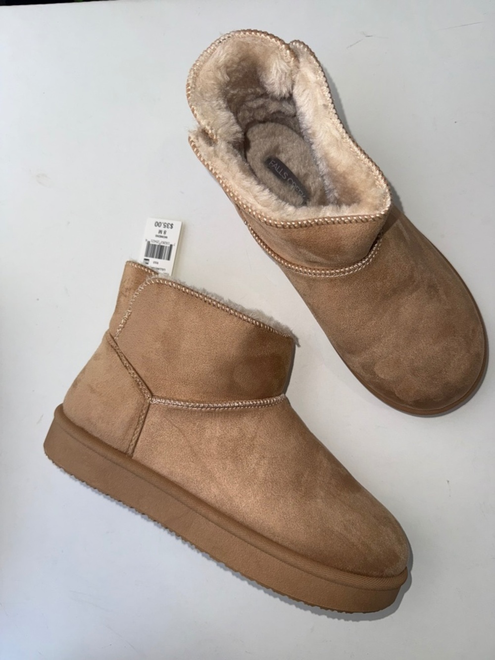 FALLS CREEK Lillian New $35 Womens 8 Sand Tan Faux Suede Pull On Ankle Boots #7